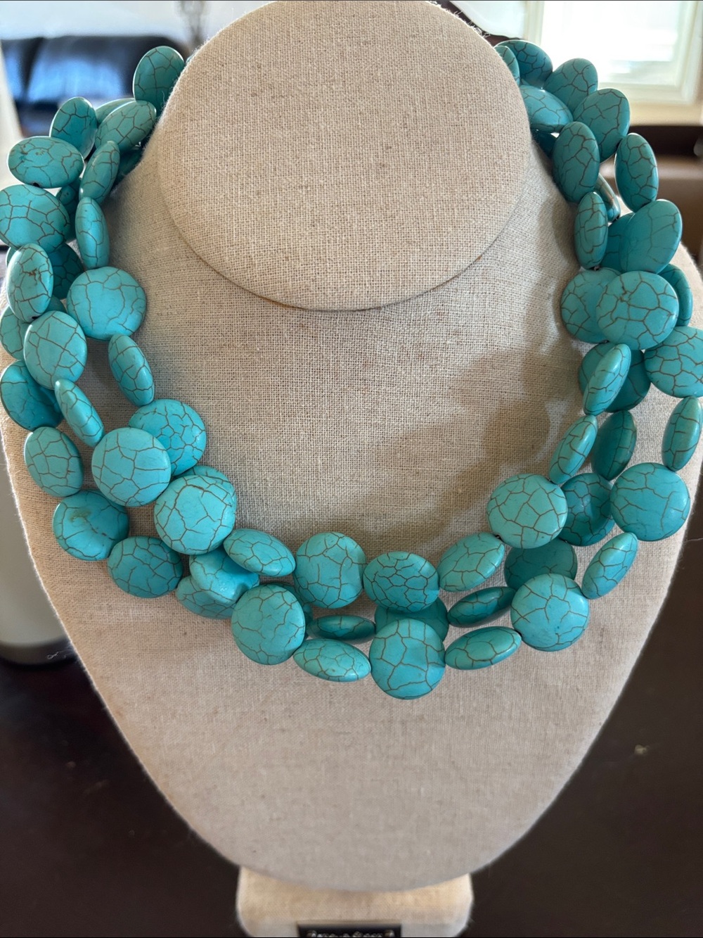 Vintage Bold Turquoise Statement Bead Necklace for a women.